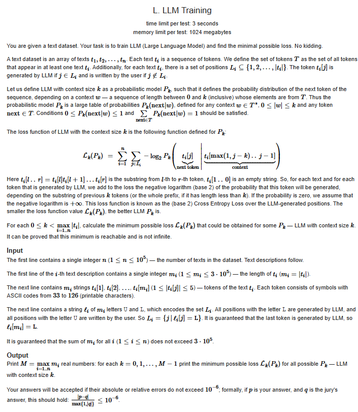 Codeforces 2181L LLM Training problem statement